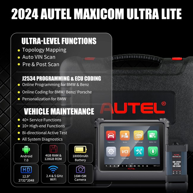 2024 Autel MaxiCOM Ultra Lite Top Auto Diagnostic Tool with J2534 ECU Programming & ECU Coding & Diagnos Upgraded of MK908P